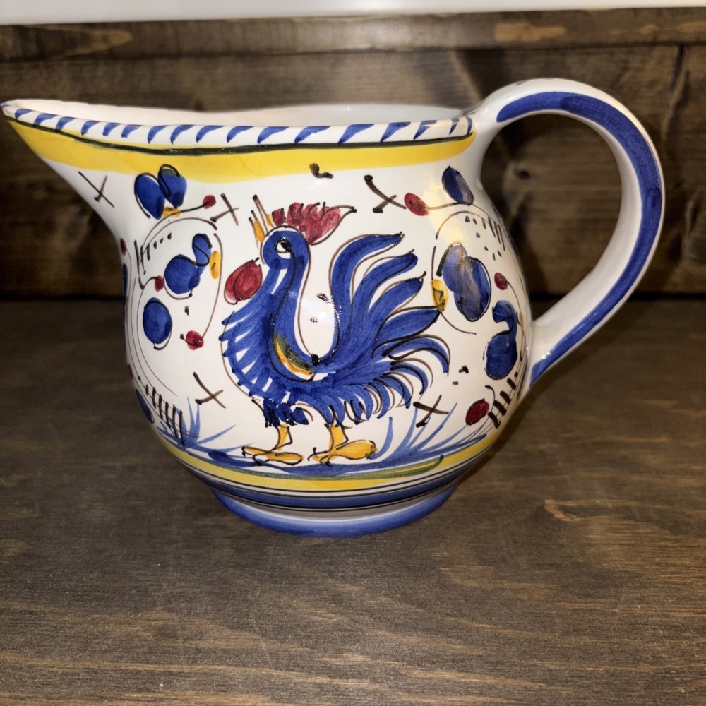 Hand Painted Deruta Italian Pottery Pitcher Galletto Rooster 5"